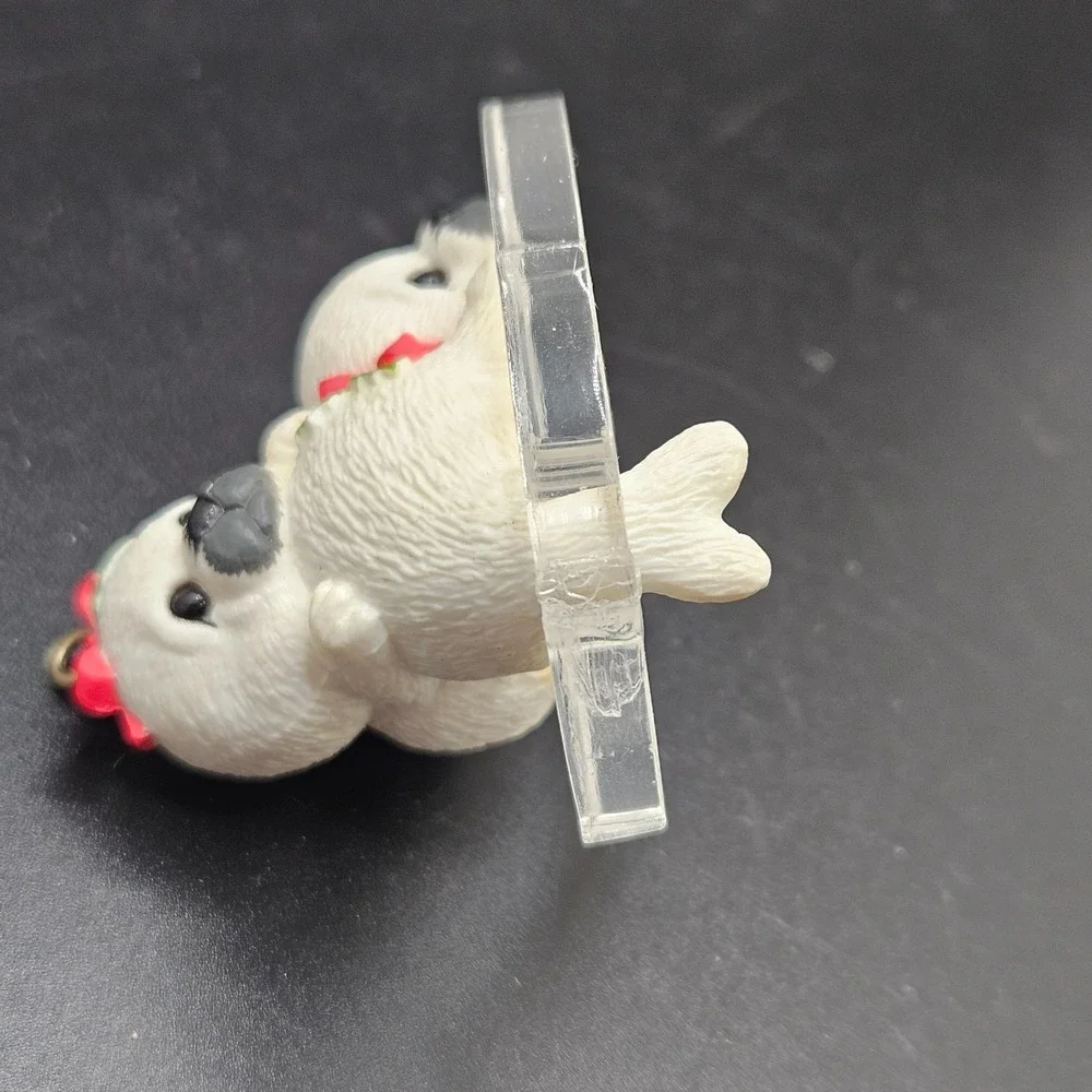Vintage Christmas Seal Pup Ornament Polar Bear Cub Holly Bow Resin